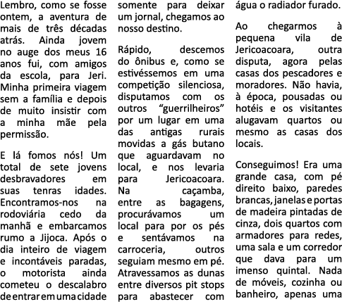 Lembro, como se fosse ontem, a aventura de mais de três décadas atrás  Ainda jovem no auge dos meus 16 anos fui, com    